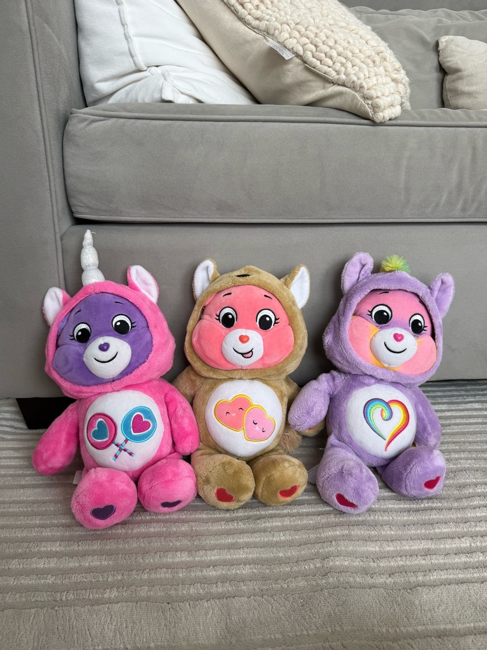 3 CARE BEARS HOODIE FRIENDS COLLECTOR SET TRIO STUFFIES STUFFED BEARS